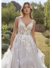 V Neck Ivory Lace Tulle Wedding Dress With Horsehair Trim
